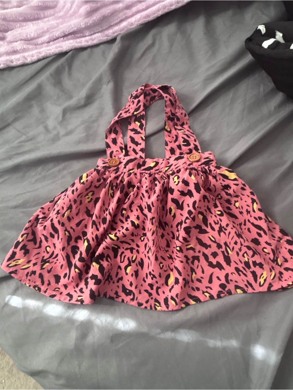 Pink Leopard Print Kids Suspender Skirt/Dress